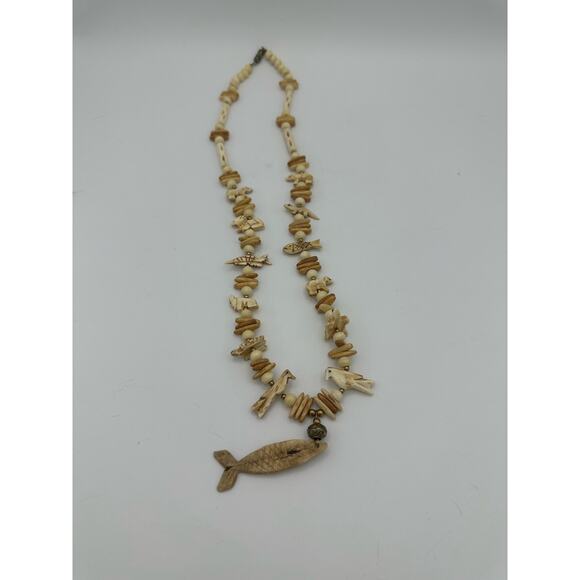 Vintage Navajo Carved Bone Necklace 13" Fish, Bird, Turtle, Bear, Lion - Picture 1 of 10